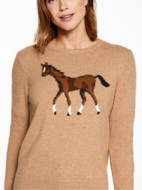 NWT Talbots Crewneck Pullover Whimsy Horse Sweater Medium Petite MP
